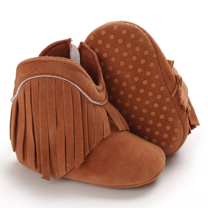 Baby hoge schoenen herfst en winter effen kleur antislip prinses prewalker met franje laarzen meisjesschoen: Khaki / 12