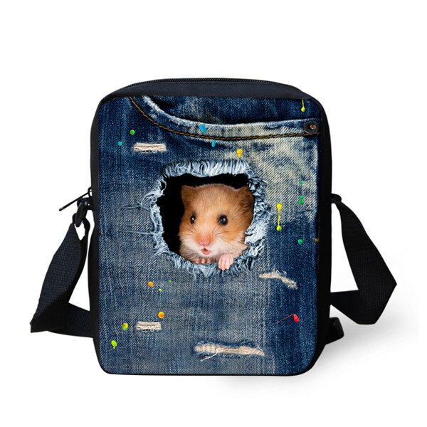 Instantarts Kawaii 3D Denim Kat Print Vrouwen Mini Messenger Bag Mode Dames Reizen Schoudertas Cross Body Bags: CA4913E
