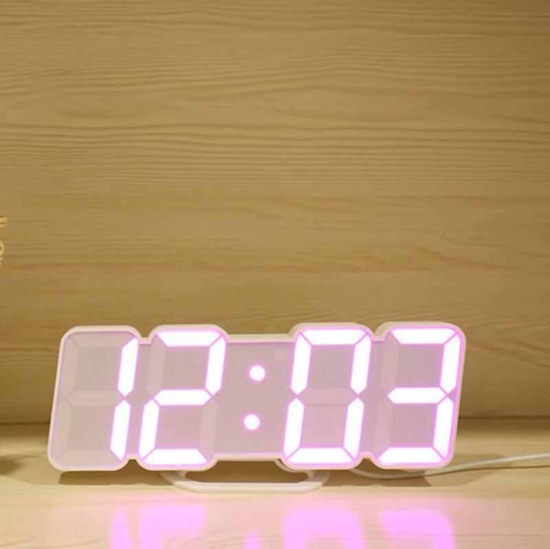 Digitaalinen seinäkello 3d langaton kauko -usb -kellonäyttö led -herätyskello, jossa on lämpötilan/päivämäärän äänensäätöpöytäkello: Valkoinen