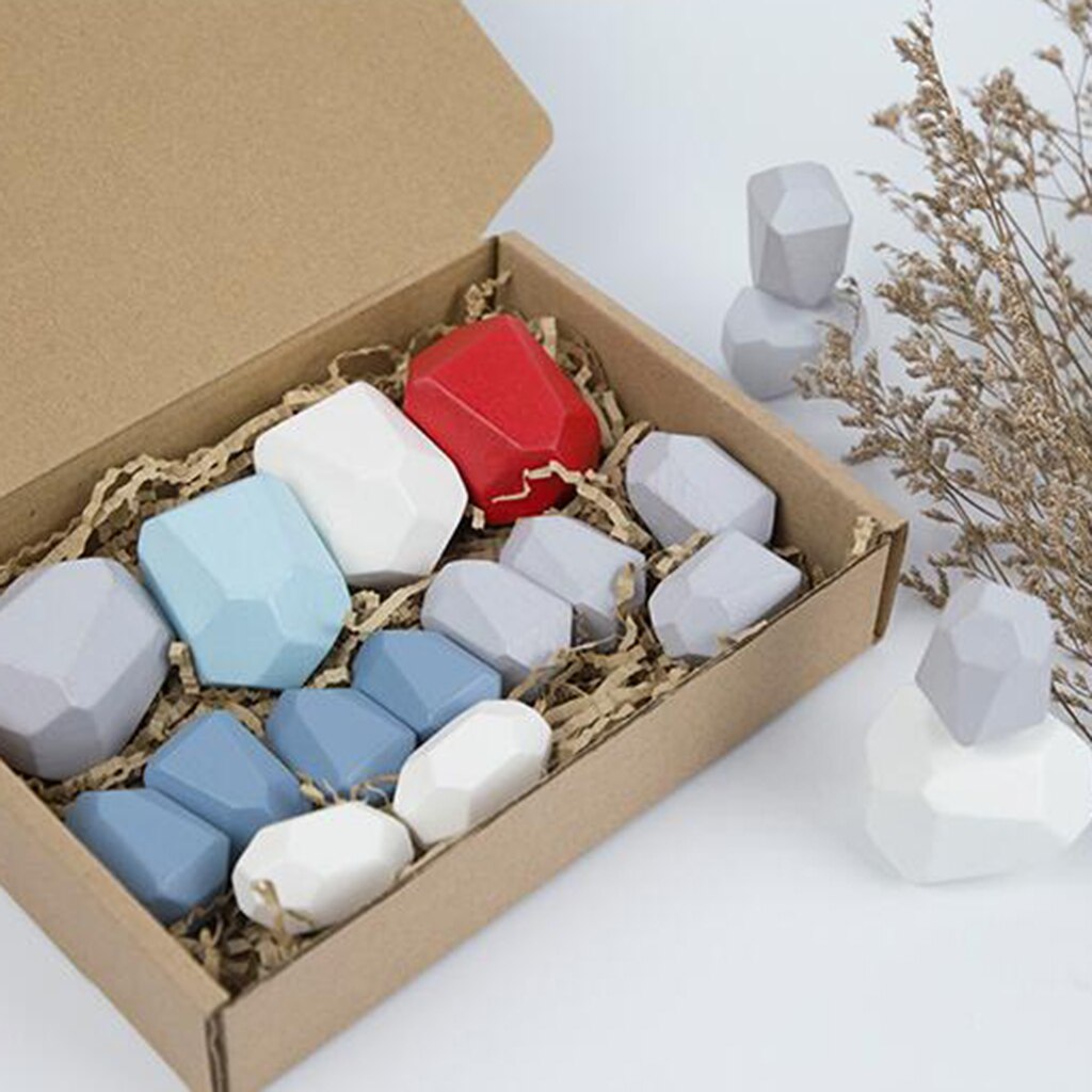 5/10/16pcs Wood Stacking Sorting Rainbow Rock Stones Blocks Fun Toys Home Decors