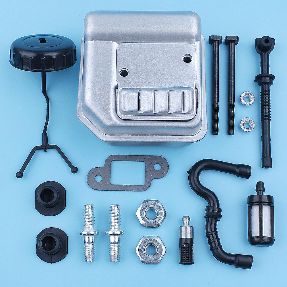 Schalldämpfer-auspuffschalldämpfer-set für stihl 018 ms180 017 ms170 ms 180 170 ms180c ms170c kettensägenstange, bolzenmutter, heizölfilterlinie