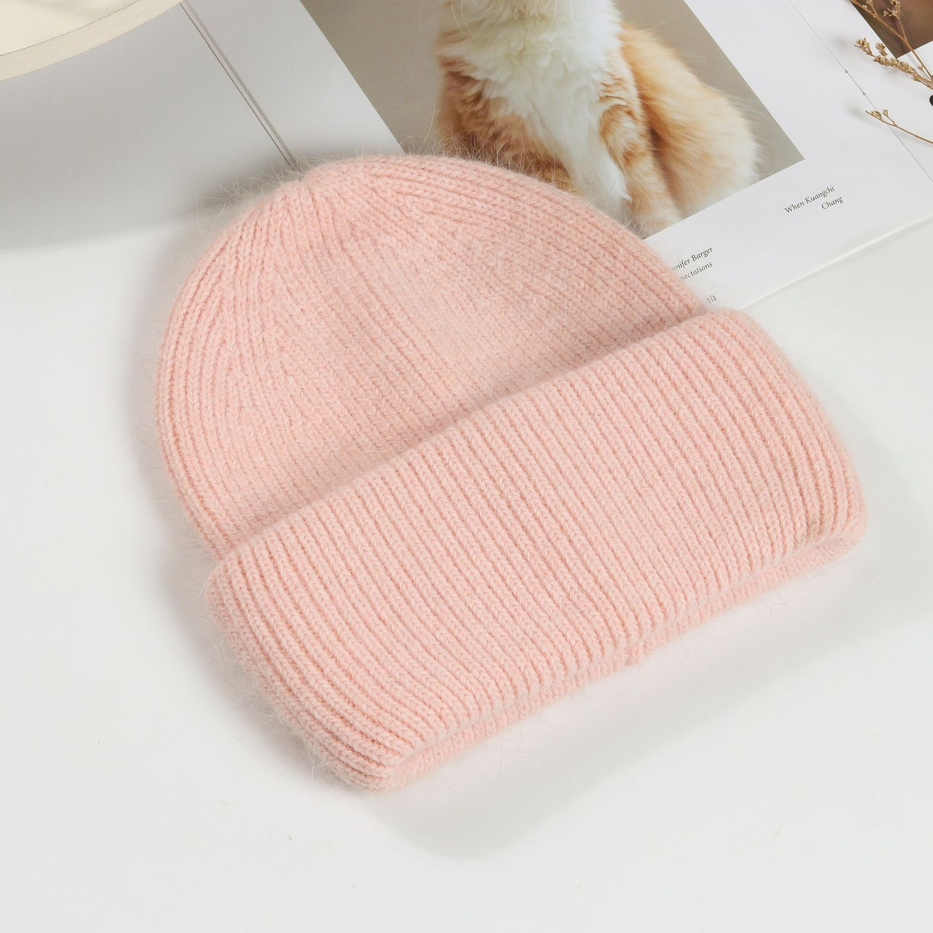 Vrouwen Hoeden Winter Gebreide Hoed Angola Konijnenbont Beanie Bonnet Meisje Hoed Herfst Vrouwelijke Cap Warm Houden mode Caps: 5