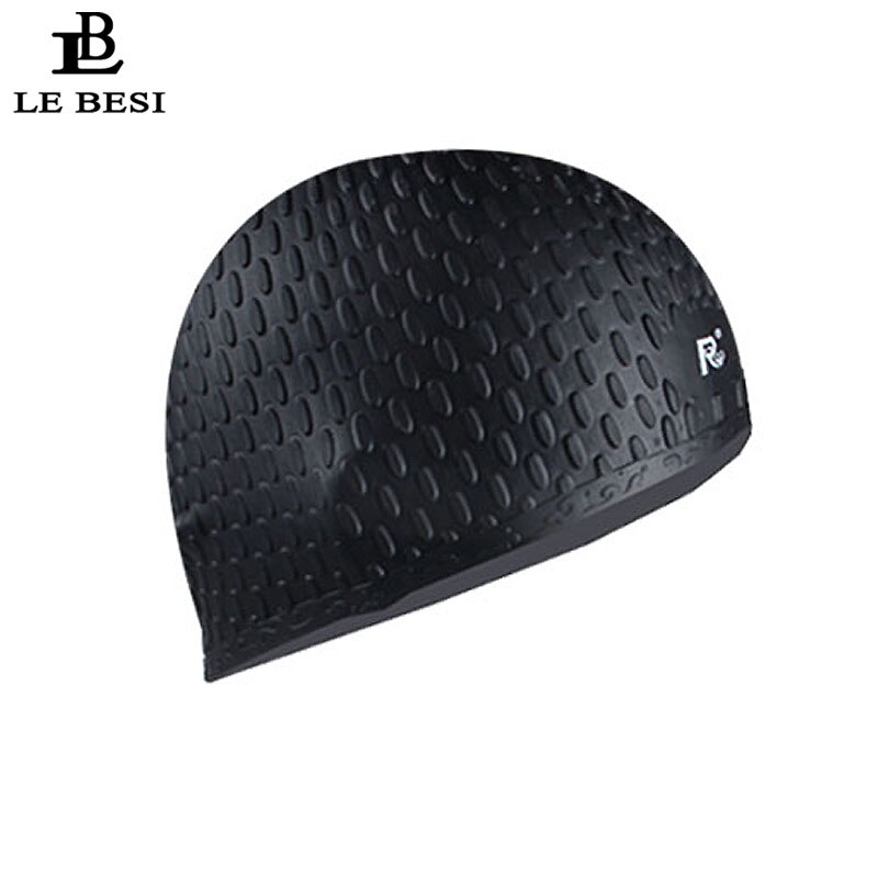 Lebesi kvinner badehette boble partikler langt hår svømmebasseng lue elastisk badehette vanntett deksel øre badehette: Svart