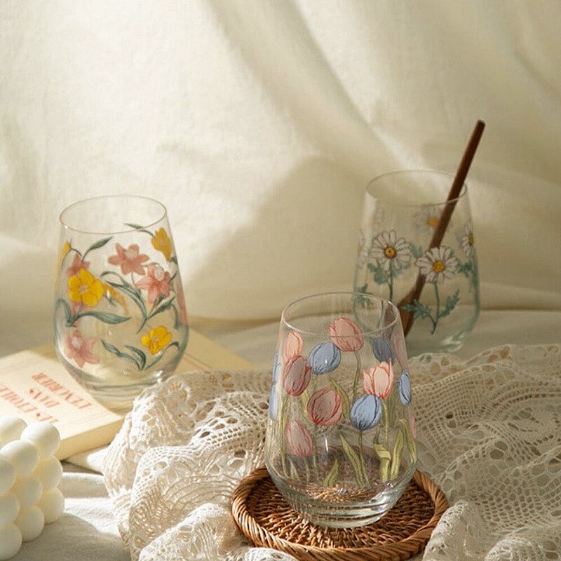 Style 400Ml Printing Wine Glass Multi-Purpose Ice Coffee Cup Soda Water Beverage Cup Milk Juice Flat Cup Tumbler MJ