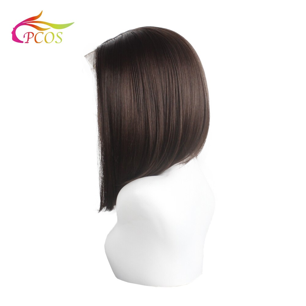 14"Short Female Bob Front Lace Synthetic Wigs Brown Middle-part Wig for Black White Women Frontal Lace Line Hair Wig