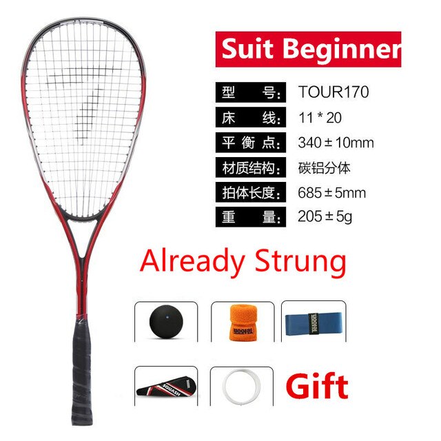 Squash Racket With String Ball Full Carbon Suit Adult Beginner Men Women With Racket Bag Competition Training -40: 170