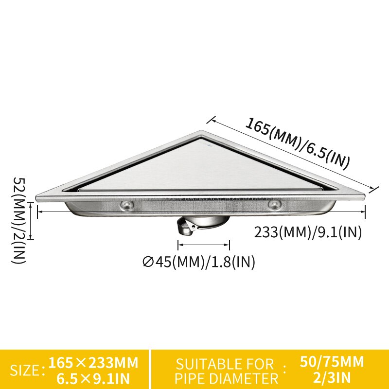 Verborgen Soort Driehoek Tegel Insert Floor Afval Roosters Douche Drain 304 Rvs Balkon Bad Corner Deodorant Afvoerputje: Gravity Seal