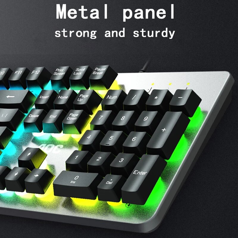 Mechanical Feeling Keyboard Mouse Combos Gaming Office Wired Keyboards Rainbow Backlits Mouse Ergonomic Metal Panel Keypads
