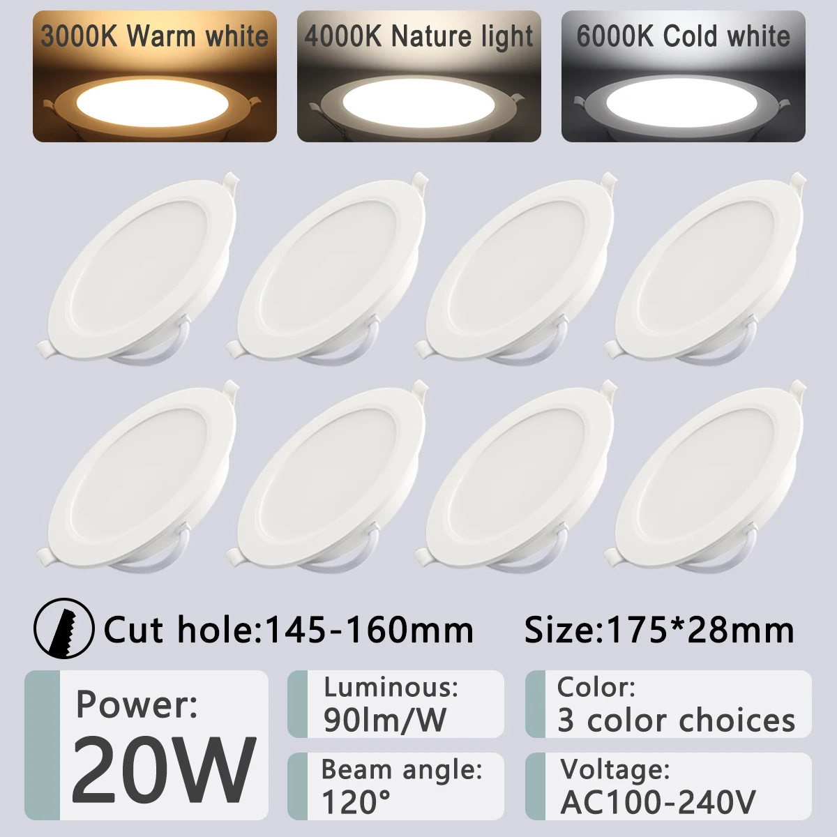 8 Pack Recessed Led Downlight 3 4 5 6 8 Inch 3000K 4000K 6000K Round Led Panel Light 110V 220V 230V for Home Indoor Lighting: RGB / 4w