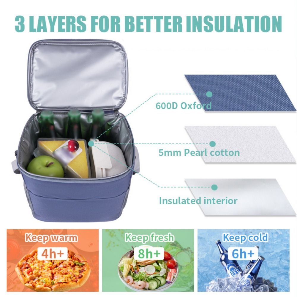 Large Capacity Insulated Cooler Bags Portable Thickened Lunch Food Thermal Box with Handle Removable Strap Insulated Lunch Bag