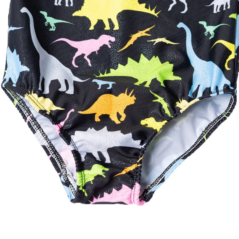 Cute Dionosaur Print Glitter Leotards Girls Kids Gymnastics Leotards Dance Dress Jumpsuit Teens Sleeveless Kids Dance Wear