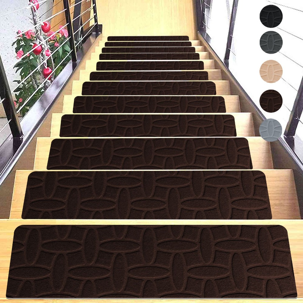 Self-adhesive Staircase Mat Non-Slip Safety Stair Tread Carpet Mat Soft Stripe Protection Cover Pads Home Decor: Gold