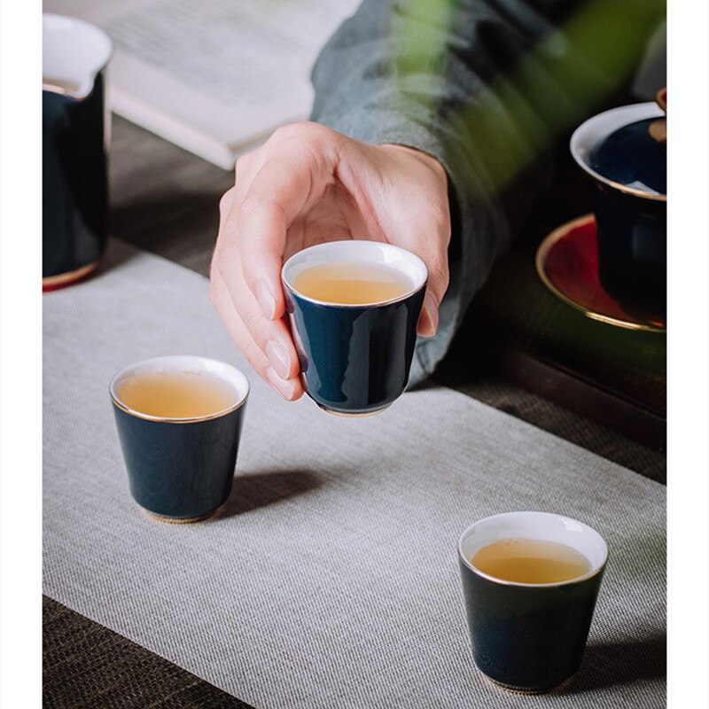 Porcelain small tea bowl master cup accessories Blue glaze ceramic tea cup zen home small teacup