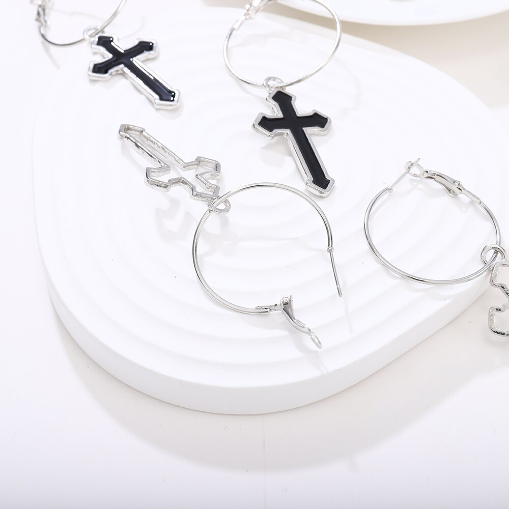 Pendientes grandes de Metal estilo callejero para mujer, aretes con Cruz hueca, estilo Punk, Hip Hop, joyería exagerada