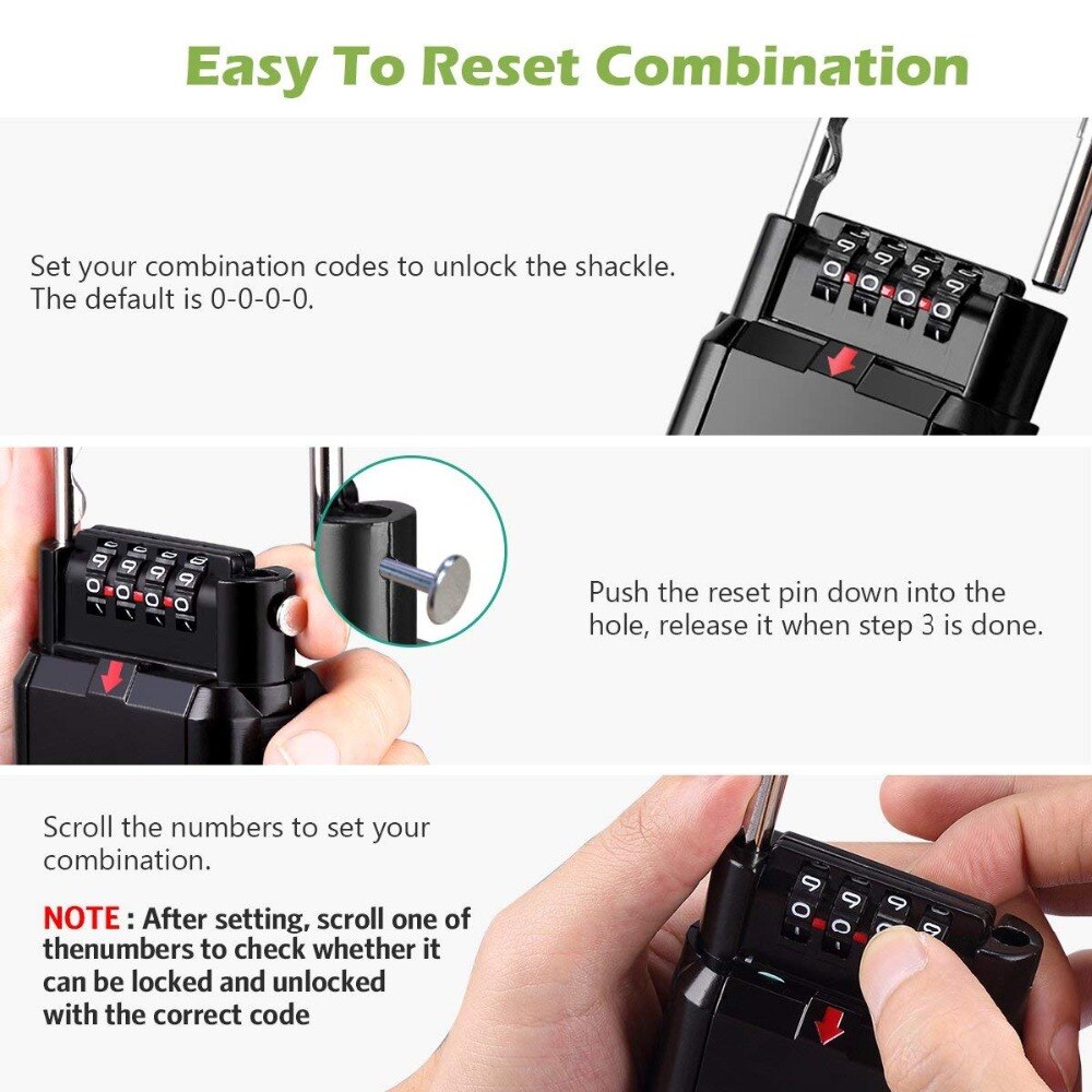 Combination Lock Box Key Storage Lock Box 4-Digit Combination Lock Waterproof Indoor/Outdoor