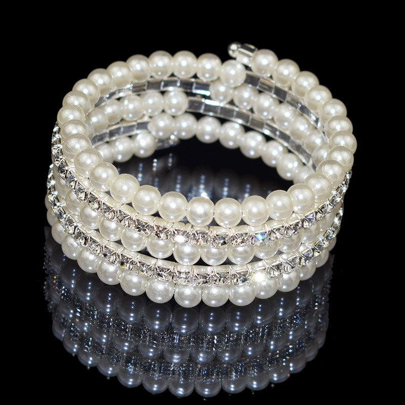 Goud Zilver Plated Rhinestone Bangle Armband Crystal Charm Armband Voor Vrouwen Bruiloft Sieraden Armbanden Voor Meisjes: 5row-Silver-B