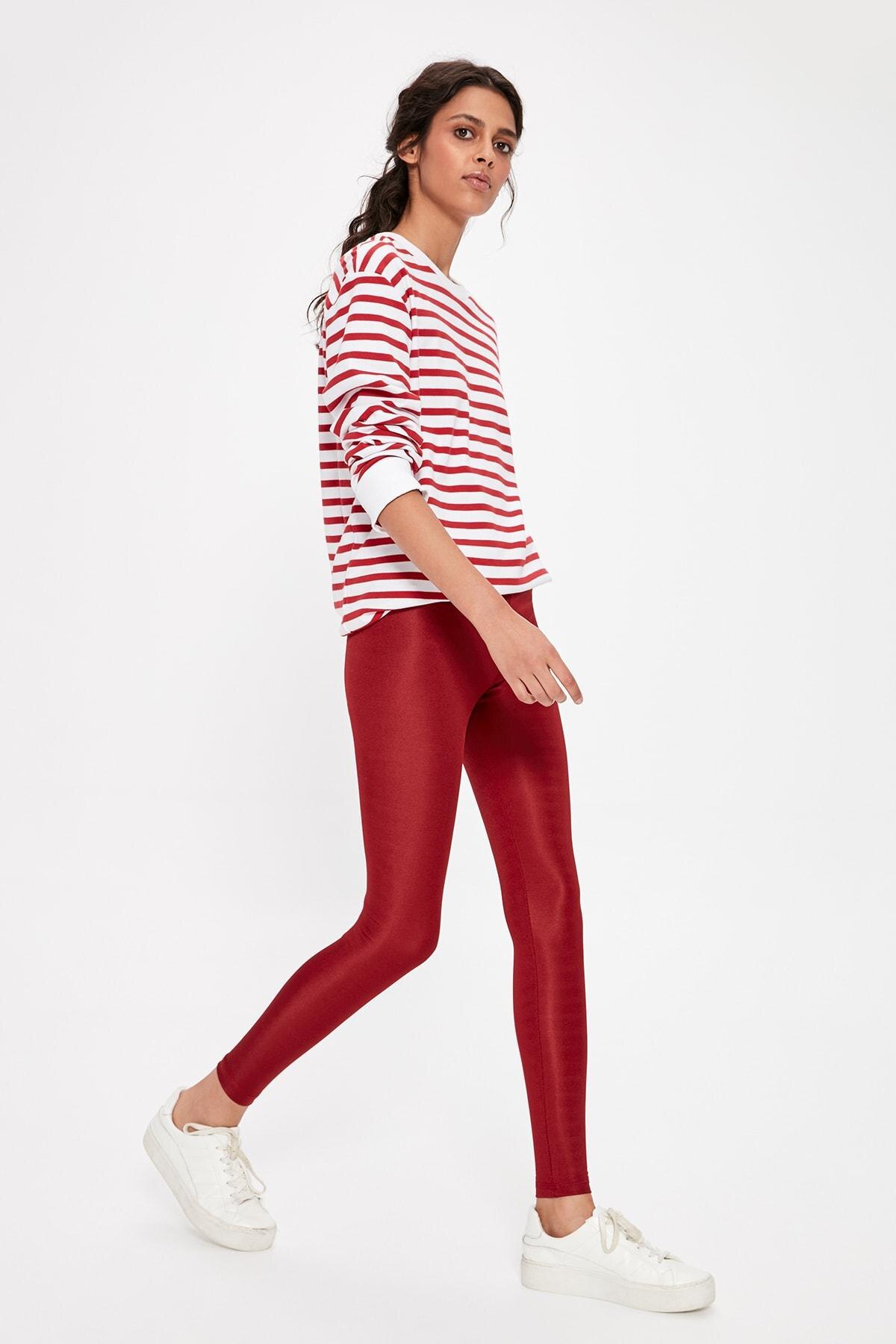 Trendyol Burgundy Shiny Knitted Leggings TWOAW20TA0053