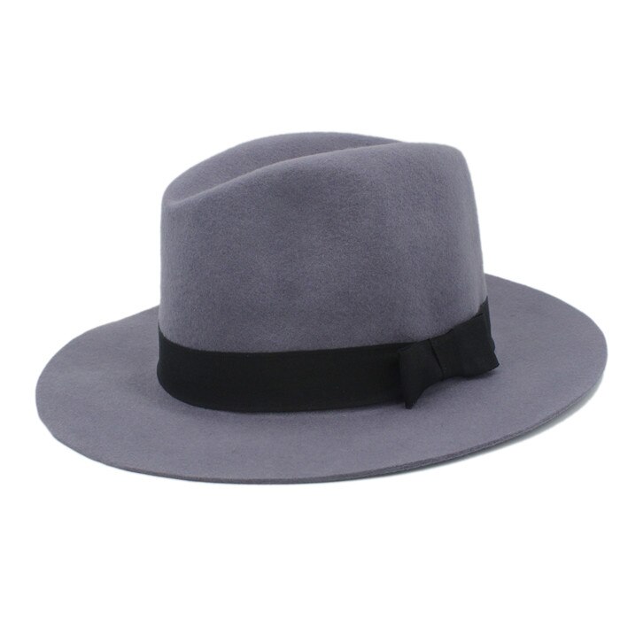 100%  uld bred skygge floppy filt trilby bowknot fedora hat til kvinder damer vinter efterår kashmir gangster kirkehat 5: Grå