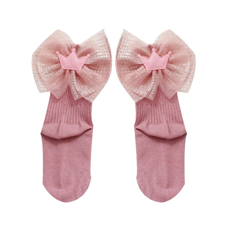 Nette Spitze Bogen Baby Mädchen Socken Krone Gestrickte freundlicher freundlicher Socken Herbst Winter Säuglings Kleinkind Boden Socken: Rosa