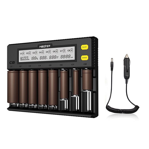 MiBOXER C8 Battery Charger 8 Slots LCD Display for Li-ion LiFePO4 Ni-MH Ni-Cd AA 21700 20700 26650 18650 17670 RCR123 18700: Charger with cable / EU plug