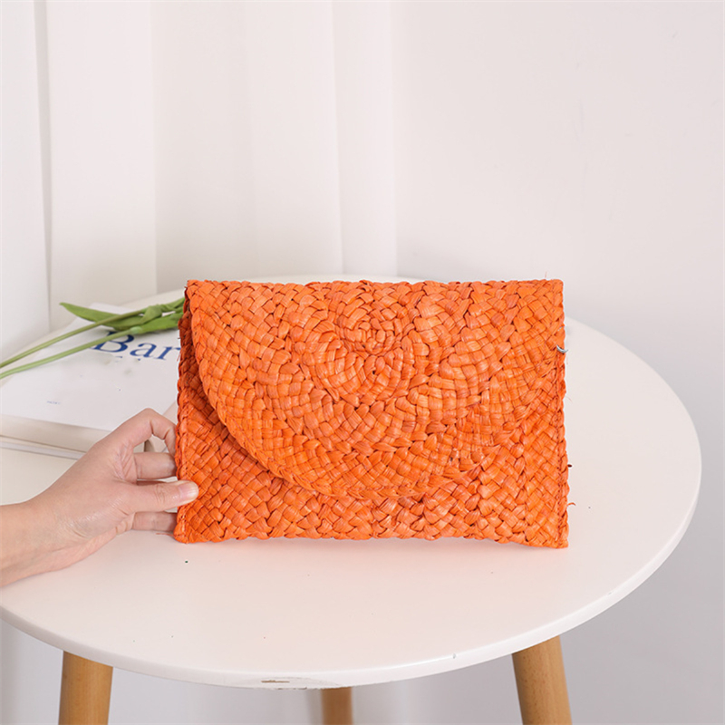Yogodlns bolso de mano tejido de cáscara de maíz para cena, bolso grande de paja Simple a la para mujer, cartera informal de verano para vacaciones para mujer: Azul cielo