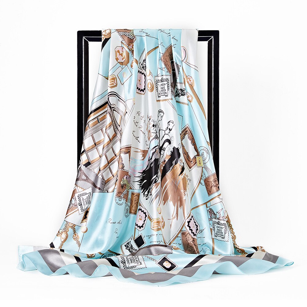 Women's Ladies Square Satin Scarf Head Neck Shawl Wrap Scarves Silk Printed Neckerchief Pashmina: B