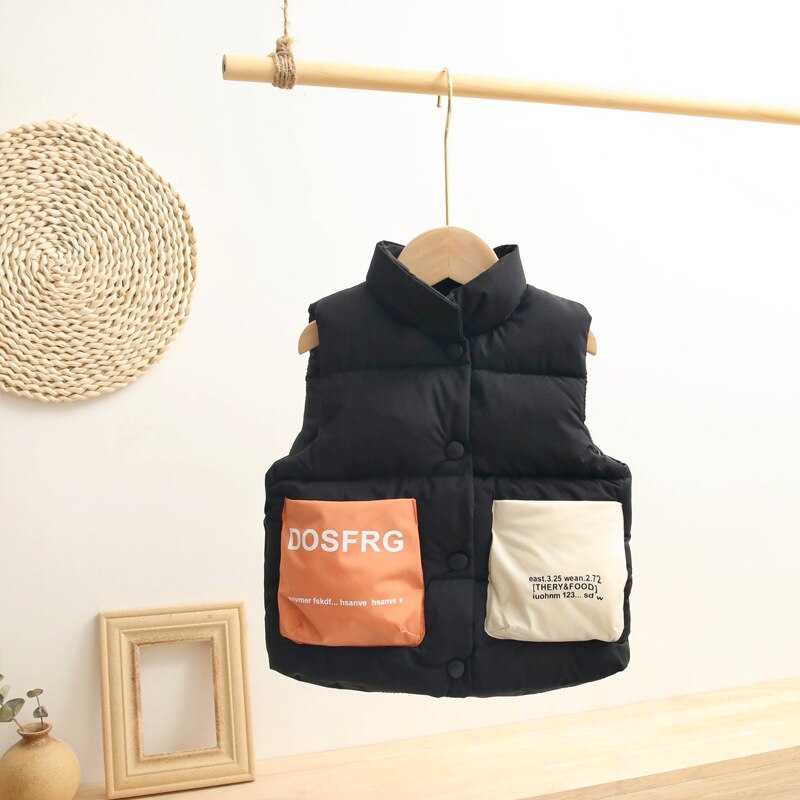 Meisjes jongens casual wintervest baby kinderen warm vest bovenkleding: Zwart / 130