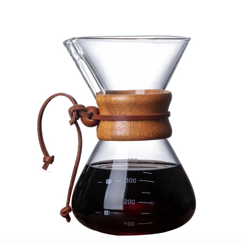 High-Temperature Resistant Glass Anti-Scald Wooden Handle Coffee Maker Coffee Pot with Stainless Steel Filter Home Machine: 001