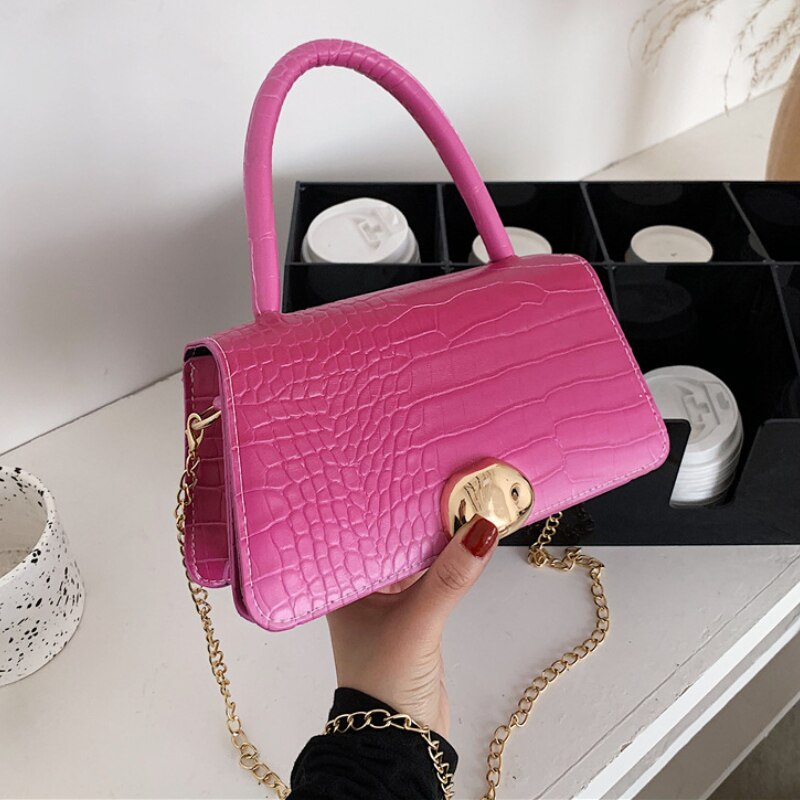 BANKUO Womens Bags Vintage Crocodile Print Shoulder Bag Chain Handbags PU Leather Crossbody Bags for Women Z393: Hot Pink