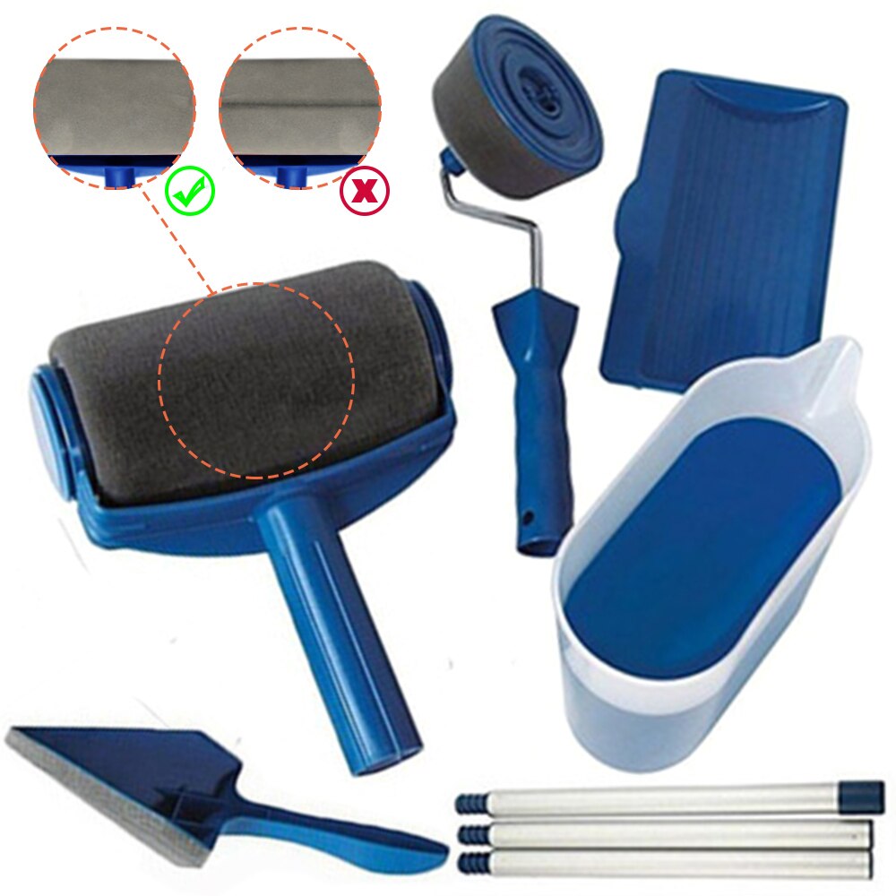 8pc/set Multi DIY Wall Paint Roller seamless Decorative Corner Brush Handle Tool Household Easy Operate Painting Brushes Kit