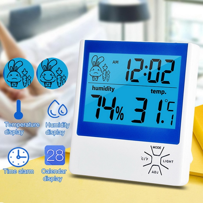 Lcd Digitale Temperatuur-vochtigheidsmeter-2 -1 Indoor Outdoor Hygrometer Thermometer Weerstation Met Klok