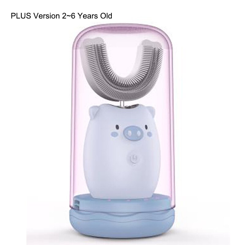 Kids' escova de dentes elétrica totalmente automático à prova dtoothbrush água silicone recarregável para a idade 2 a 12 fou99: pink