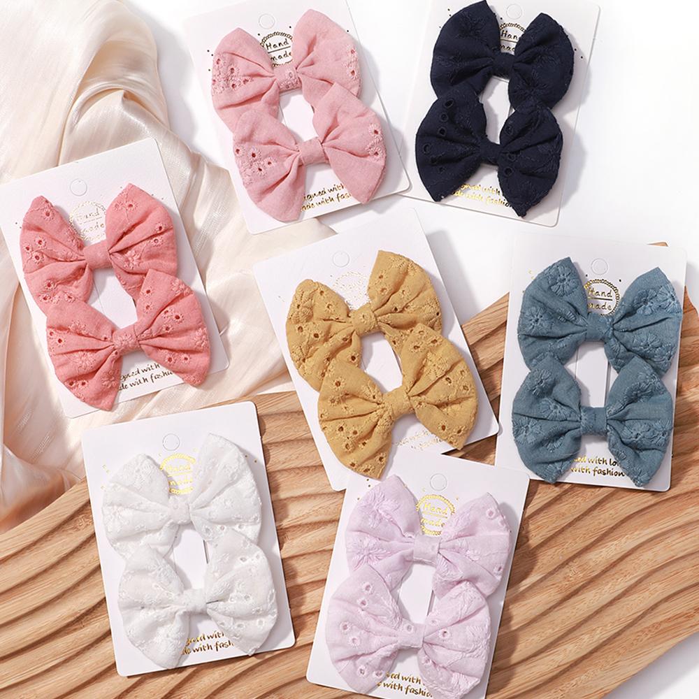 2 unids/set de pinzas para el cabello con lazos bordados, horquillas sólidas para niñas, pasadores de algodón hechos a mano, pasador de pelo de mariposa para niños, sombreros coreanos