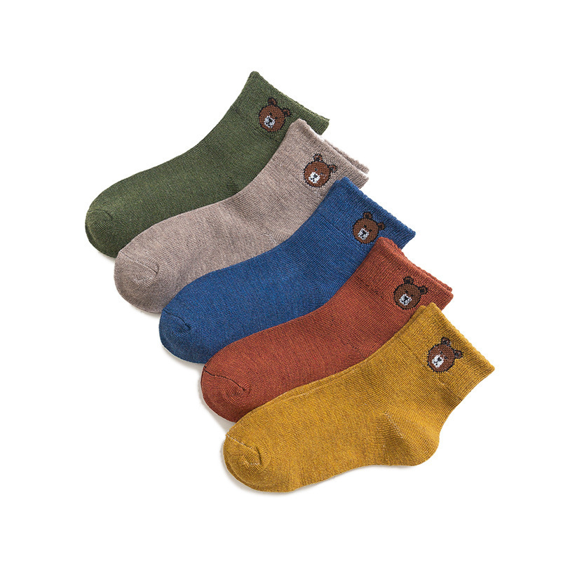Chaussettes antidérapantes en coton pour enfants, 5 paires/lot, pour garçons et filles, automne et hiver, motif ours de dessin animé, qui gardent la chaleur au sol, 2022