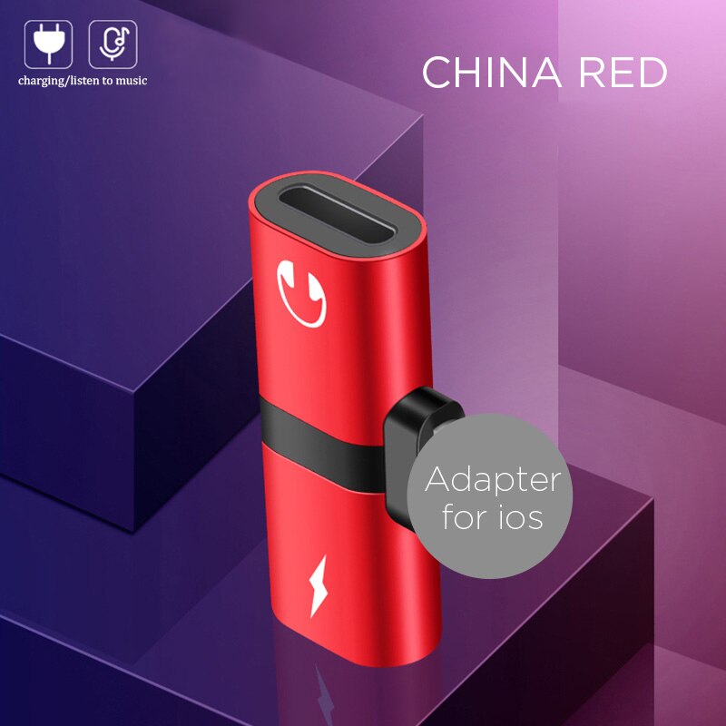 Doppio Jack Cavo a forma di T Smartphone Accessori Adattatore per Cuffie su iPhone 7 8 11 X XS per il sistema ios 13 12 Convertitore auricolare: Rosso