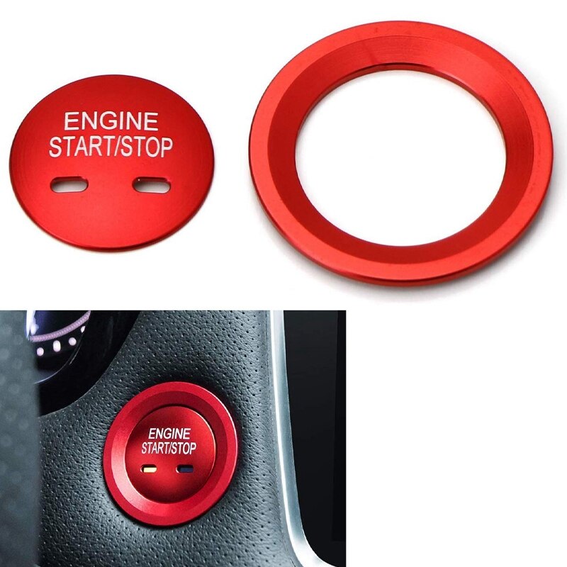 Rode keyless engine startknop en omringende ring voor cadillac chevy , 2pc aluminium ring/cover set