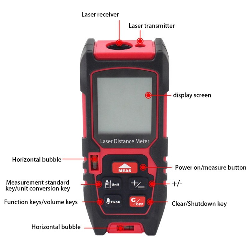 Lazer Distance Meter Digital Level Bubbles Lazer Rangefinder Battery-Powered Handheld Distance Measurer,80M