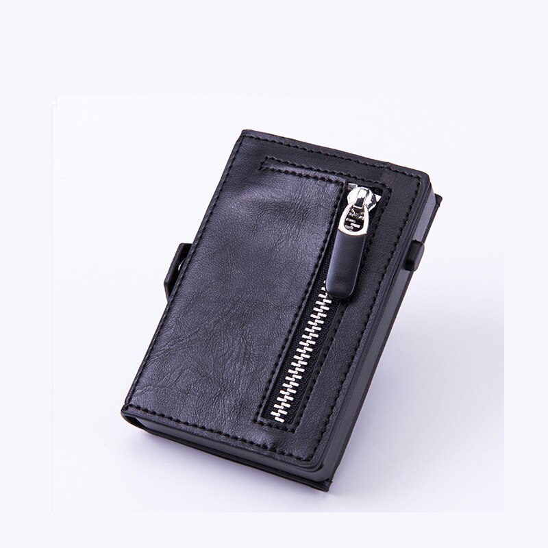 boîtier de carte à glissière automatique RFID antivol porte-carte de crédit en alliage d'aluminium porte-cartes portefeuille pour hommes femmes: black