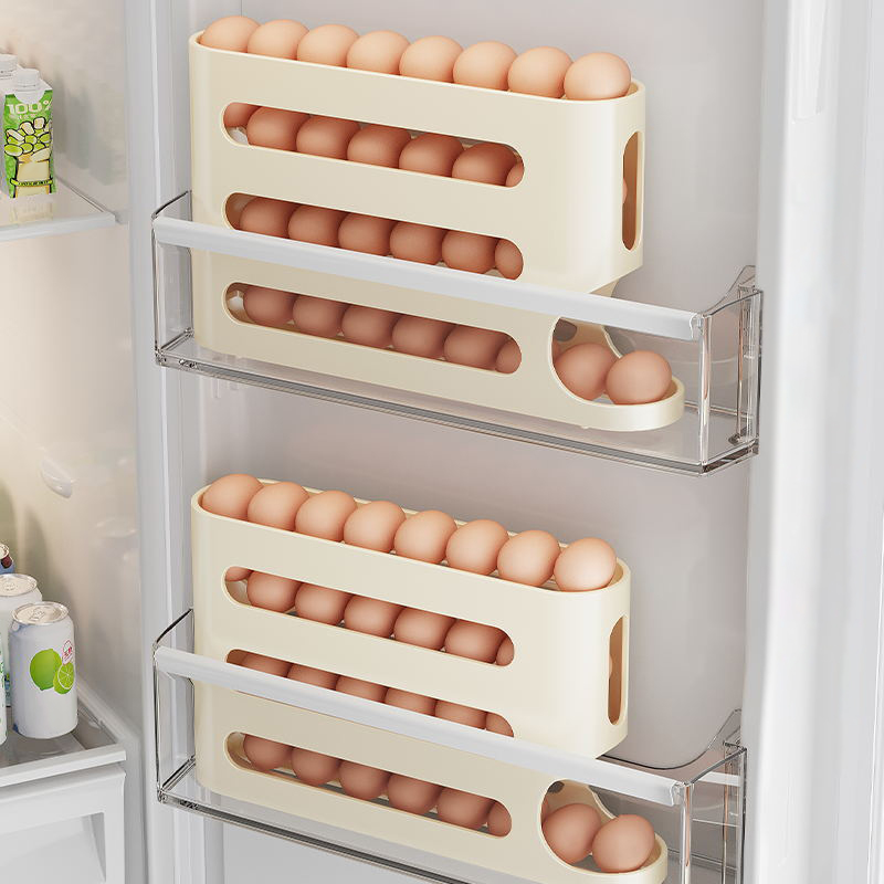 Automatic Roll-out Egg Storage Device Household Refrigerator Side Door Storage Box Egg Box Kitchen 4 Layer Can Hold 30 Eggs Rack