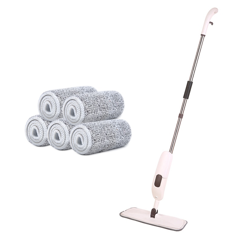 Spray Mop Magic Clean Mop Windows Wooden Floor Ceramic Tile Automatic Home kitchen Bathroom Cleaning Tools Household: White-5cloth