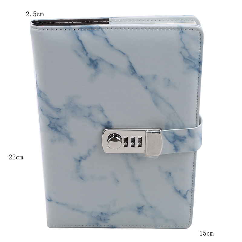 Anteckningsbok papper vintage läder marmor dagbok journal med kombination lösenord lås kod anteckningsbok skolkontor brevpapper: Blå
