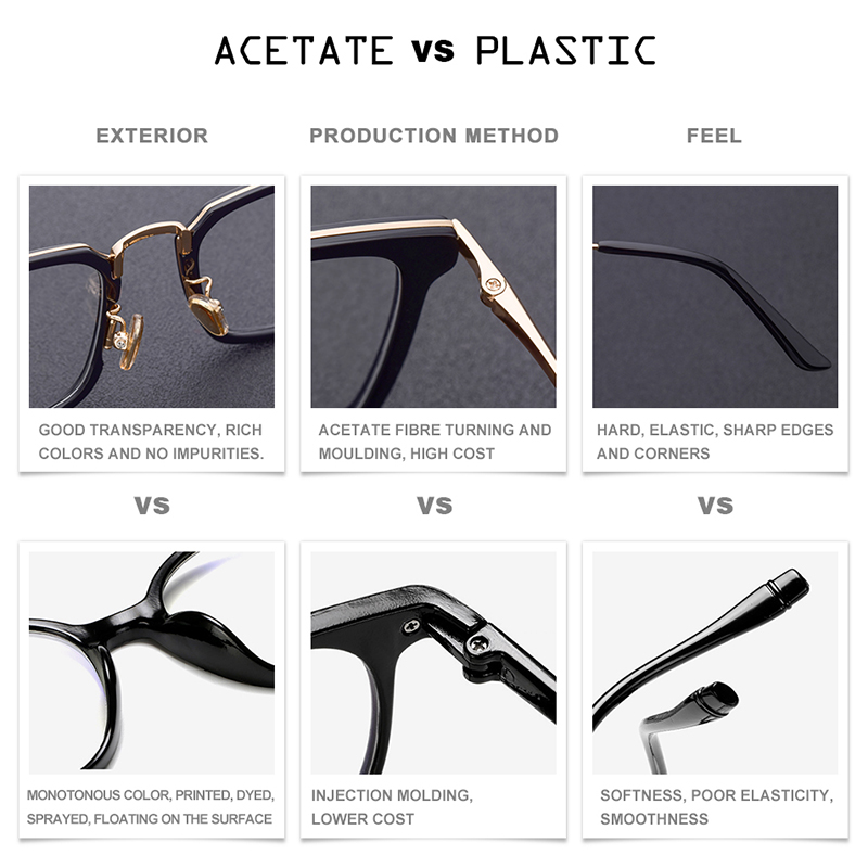 Acetat Optische Gläser Rahmen Männer Platz Brillen Frauen Streber Myopie Brille Edelstahl Brillen