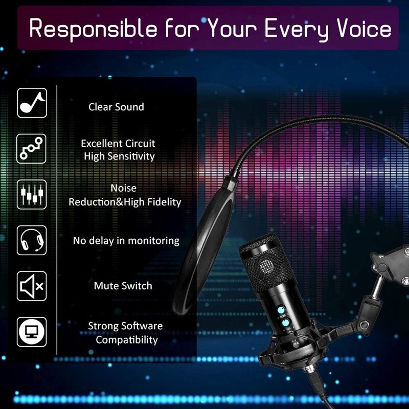 Microphone Set,Podcast Condenser Microphone,for Computer,Plug and Play Microphone,with Arm Shock-Proof,for Games,Etc