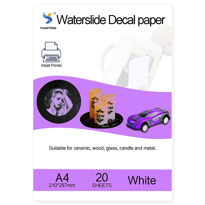 (20 Stks/partij) A4 Formaat Inkjet Water Slide Decal Papier Witte Achtergrond Afdrukken Papier Inkjet Waterglijbaan Sticker Transfer Papier