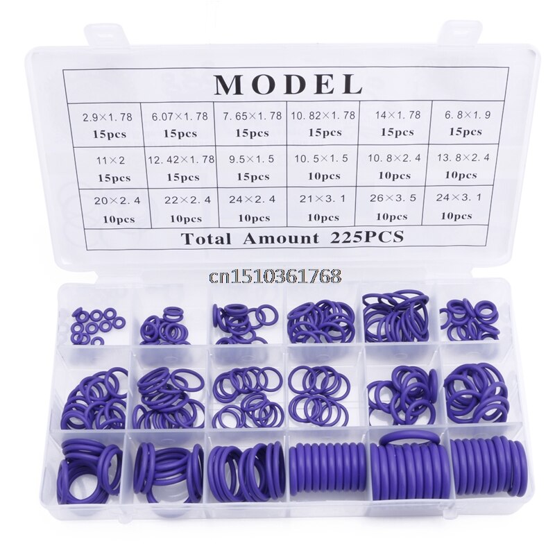 225Pcs Seal O-ring R22 R134a Air Conditioning O-Ring Rubber Washer Assortment PL #Y05# #C05#