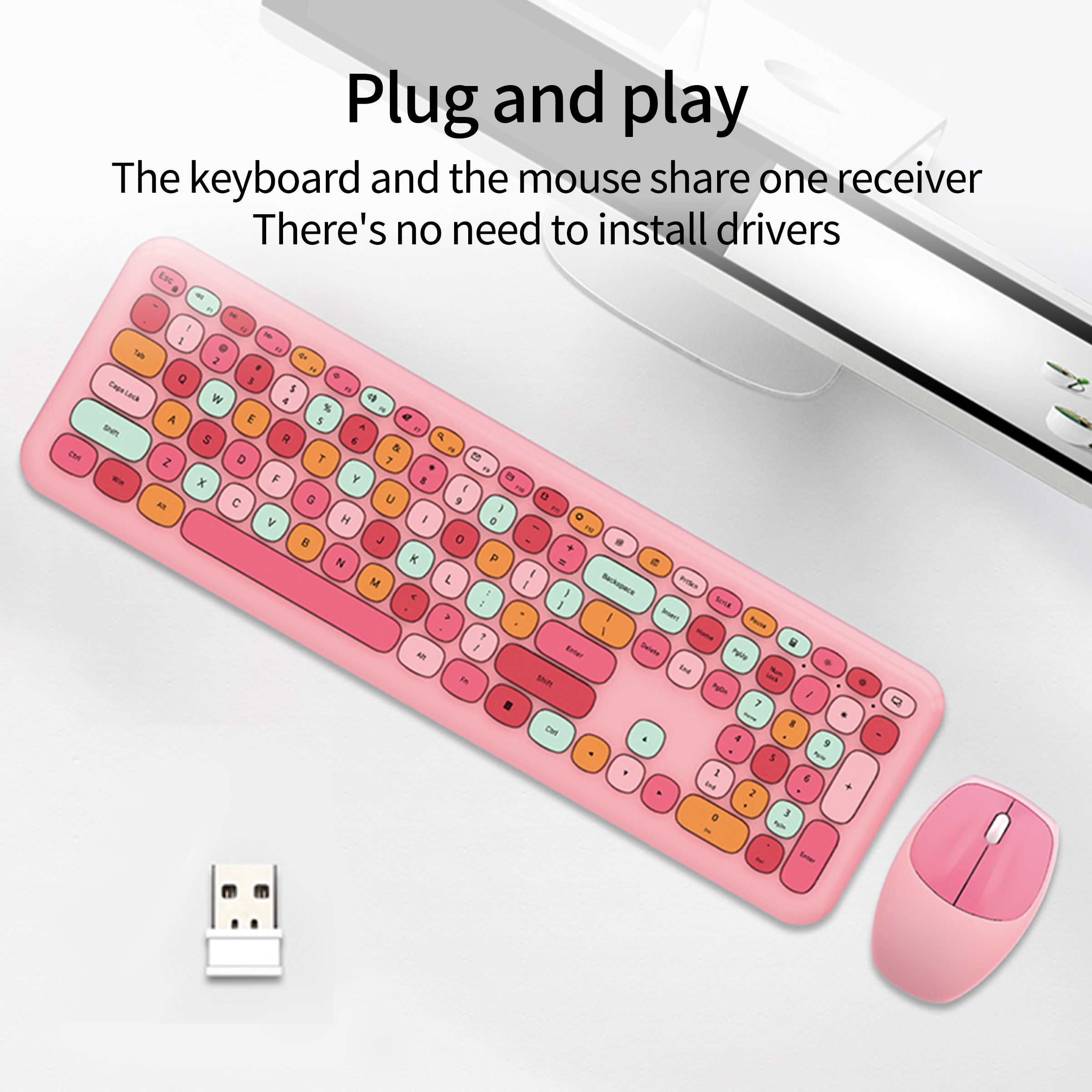 MOFii Bezprzewodowe połączenie Mieszane klawisze Kolorowe różowe 666 Bezprzewodowy zestaw klawiatury i myszy
