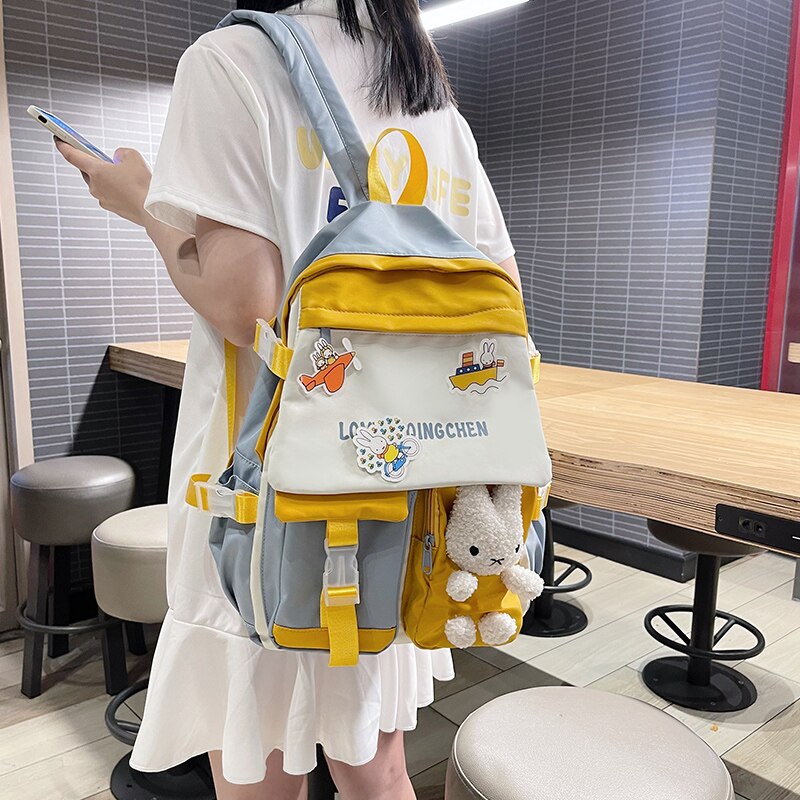 Patchwork Girls Backpacks Preppy Style Large Capacity for Teenagers Waterproof School Bags Shoulder Bags