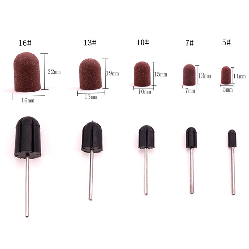 1/5pcs/set Bit Manicure Tool Nail Sanding Caps Rubber Grip Pedicure Polishing Sand Block Electric Drill Accessories