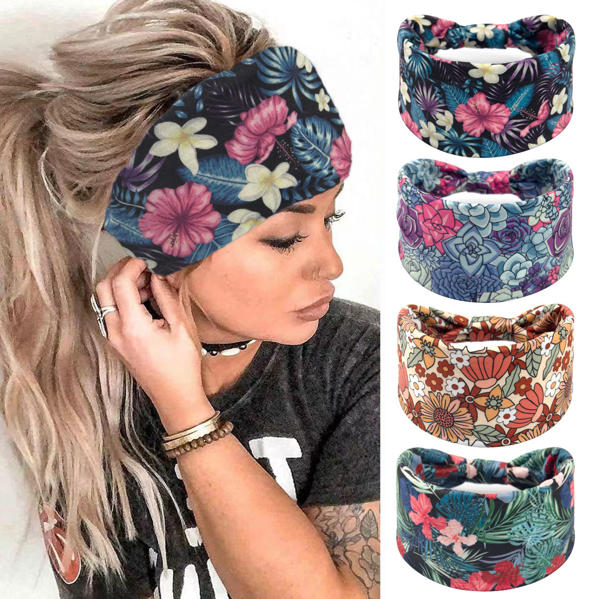 Boho headbands para mulheres largo atado antiderrapante africano bandana elástica yoga turbante lenços de cabelo treino impresso acessórios para o cabelo
