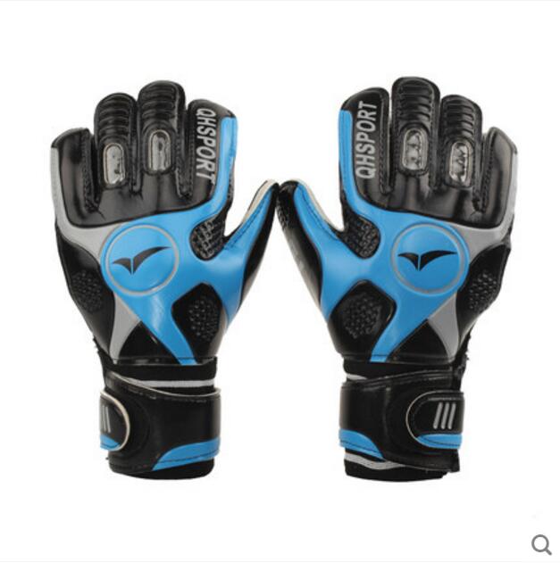 Qionghua-guantes de portero de fútbol para niños y adultos, manoplas de látex antideslizantes, transpirables, de pórtico: black blue / size 8